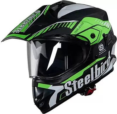 STEELBIRD SBH-13 AIRBONE GLOSSY BLACK+GREEN+P-CAP C/V (L)