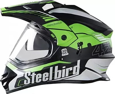 STEELBIRD SBH-13 AIRBONE GLOSSY BLACK+GREEN+P-CAP C/V (L)