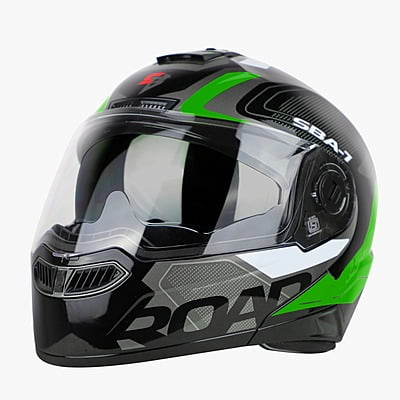 STEELBIRD SBA-7 ISS ROAD MATT BLACK/GREEN C/V (L)
