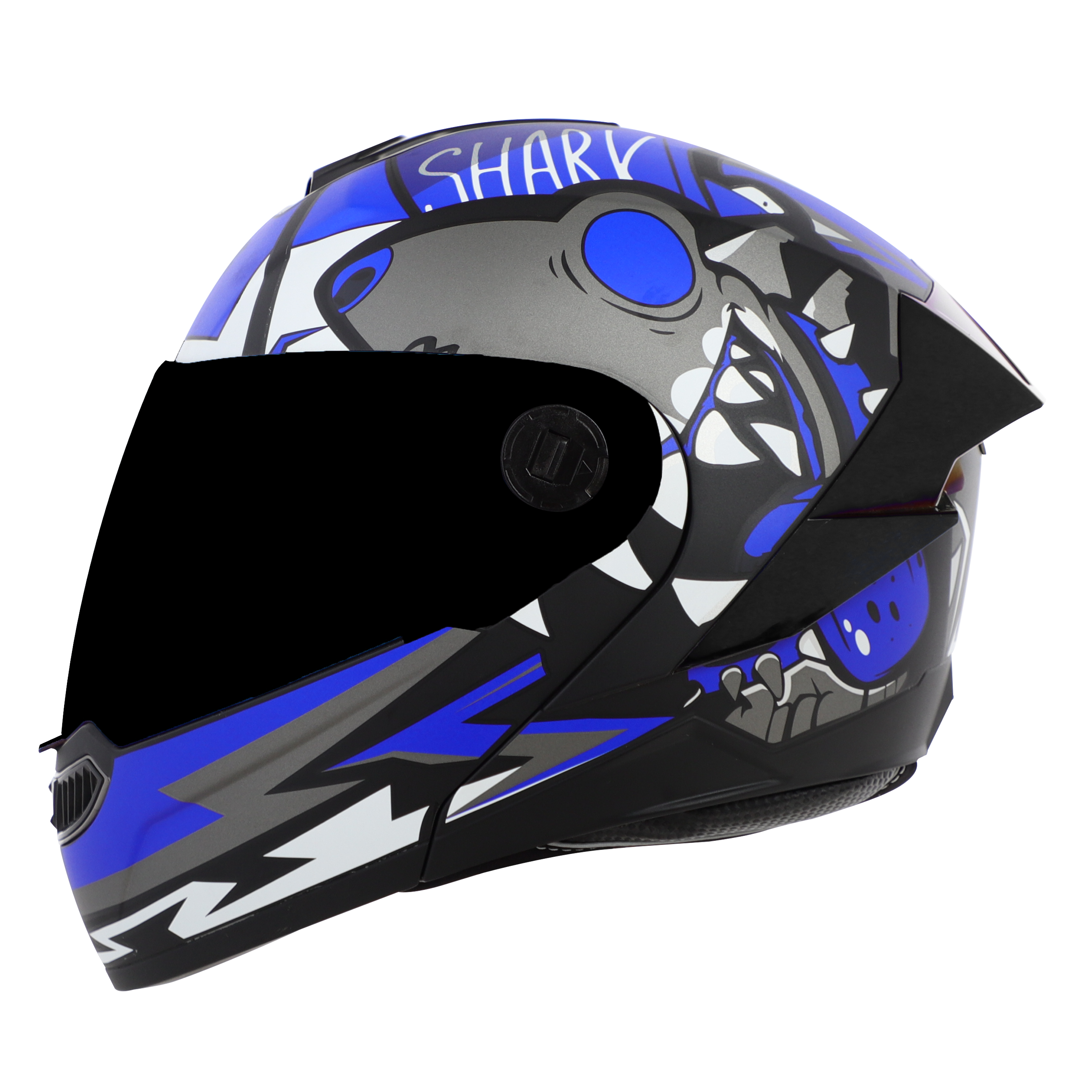 STEELBIRD SBA-8 ISS SHARKY MATT BLACK/BLUE C/V 580 MM WITH EXTRA SMOKE VISOR & BLACK SPOILER