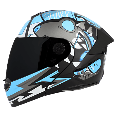 STEELBIRD SBA-8 ISS SHARKY MATT BLACK/JAZZ BLUE C/V 600 MM WITH EXTRA SMOKE VISOR & BLACK SPOILER