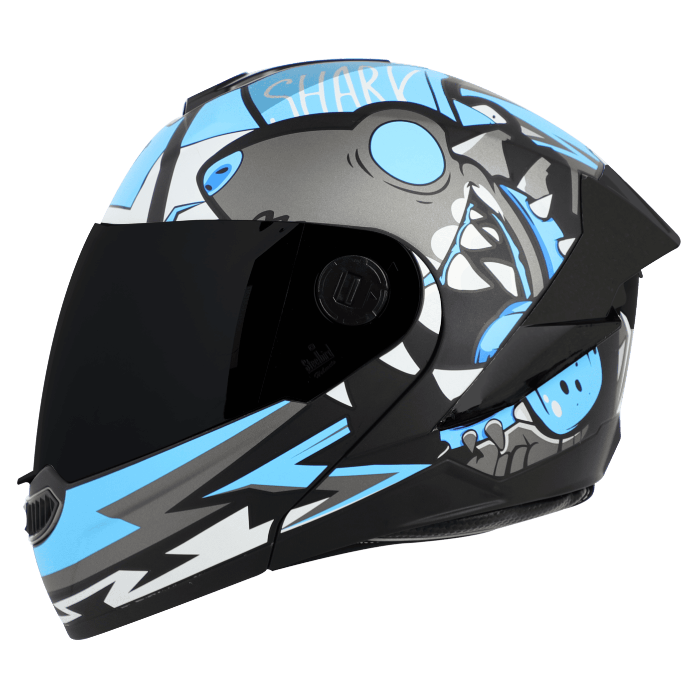 STEELBIRD SBA-8 ISS SHARKY MATT BLACK/JAZZ BLUE C/V 600 MM WITH EXTRA SMOKE VISOR & BLACK SPOILER STEELBIRD SBA-8 ISS SHARKY MATT BLACK/JAZZ BLUE C/V 600 MM WITH EXTRA SMOKE VISOR & BLACK SPOILER
