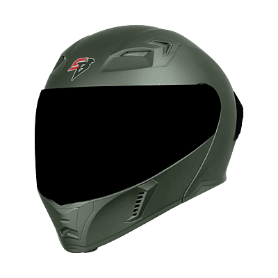 STEELBIRD SBA-20 ISS MATT BATTLE GREEN C/V 580 MM WITH EXTRA SMOKE VISOR, BLACK SPOILER