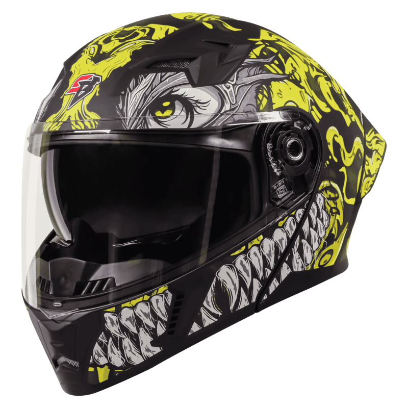 STEELBIRD SBA-20 ISS DRACO MATT BLACK/NEON C/V 600 MM WITH EXTRA SMOKE VISOR