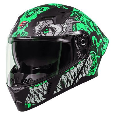 STEELBIRD SBA-20 ISS DRACO MATT BLACK/GREEN C/V 600 MM WITH EXTRA SMOKE VISOR