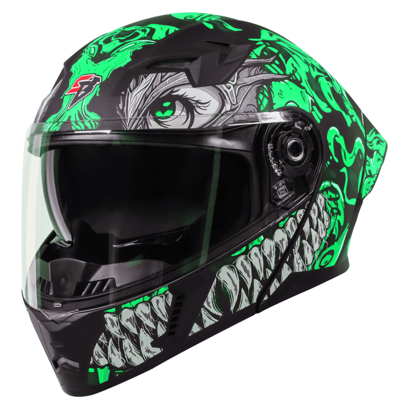 STEELBIRD SBA-20 ISS DRACO MATT BLACK/GREEN C/V 600 MM WITH EXTRA SMOKE VISOR