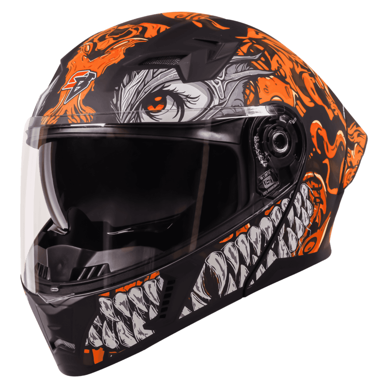 STEELBIRD SBA-20 ISS DRACO GLOSSY BLACK/ORANGE C/V 600 MM WITH EXTRA SMOKE VISOR
