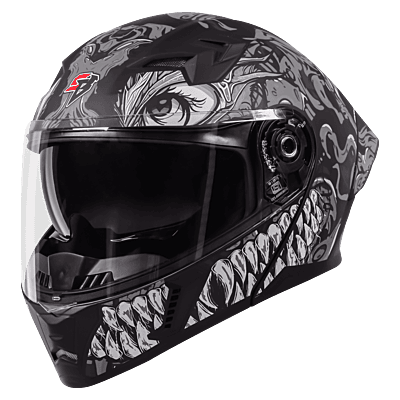 STEELBIRD SBA-20 ISS DRACO GLOSSY BLACK/GREY C/V 600 MM WITH EXTRA SMOKE VISOR