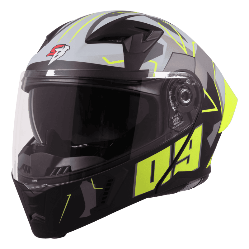 STEELBIRD SBA-20 ISS 09 GLOSSY BLACK/NEON C/V 600 MM WITH EXTRA SMOKE VISOR
