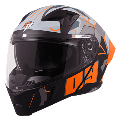 STEELBIRD SBA-20 ISS 09 GLOSSY BLACK/ORANGE C/V 600 MM WITH EXTRA SMOKE VISOR