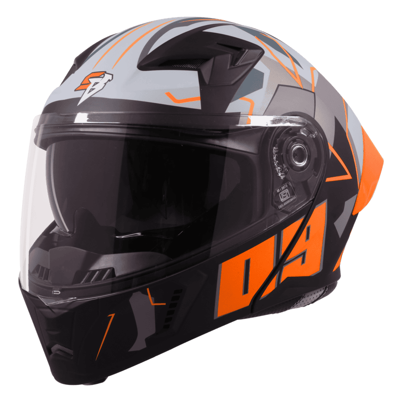 STEELBIRD SBA-20 ISS 09 GLOSSY BLACK/ORANGE C/V 600 MM WITH EXTRA SMOKE VISOR