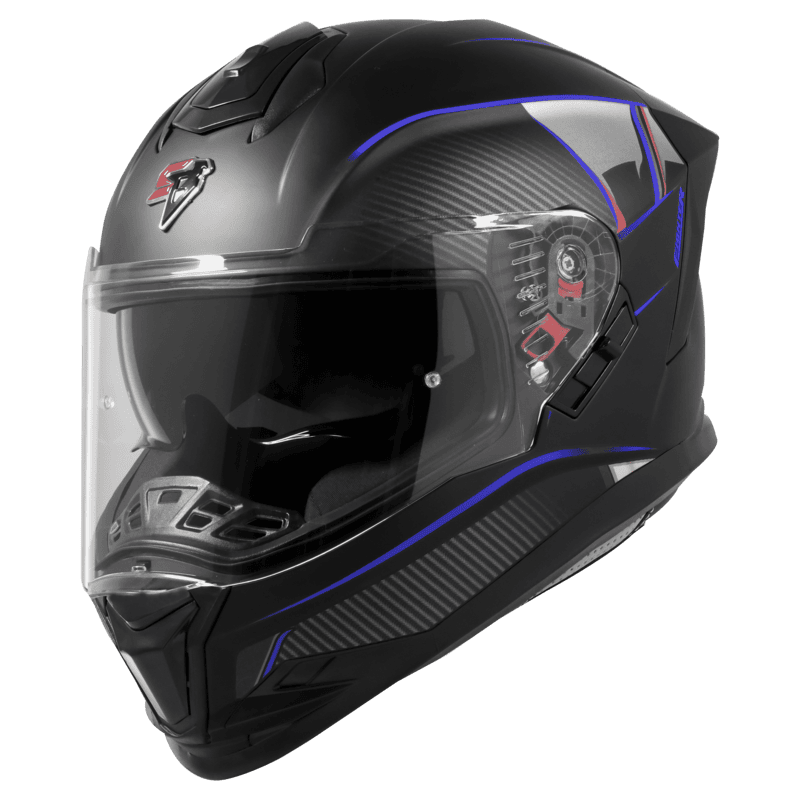 STEELBIRD SBH-57 ISS FIGHTER F1 GLOSSY BLACK/BLUE C/V 600MM WITH EXTRA SMOKE VISOR