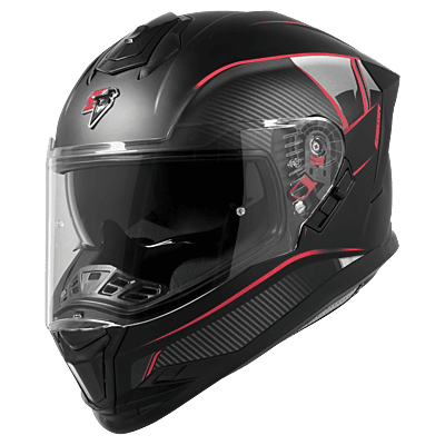 STEELBIRD SBH-57 ISS FIGHTER F1 GLOSSY BLACK/RED C/V 600MM WITH EXTRA SMOKE VISOR