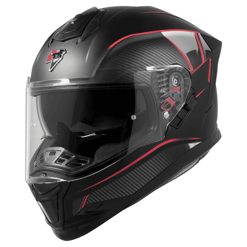 STEELBIRD SBH-57 ISS FIGHTER F1 MATT BLACK/RED C/V 620MM WITH EXTRA SMOKE VISOR