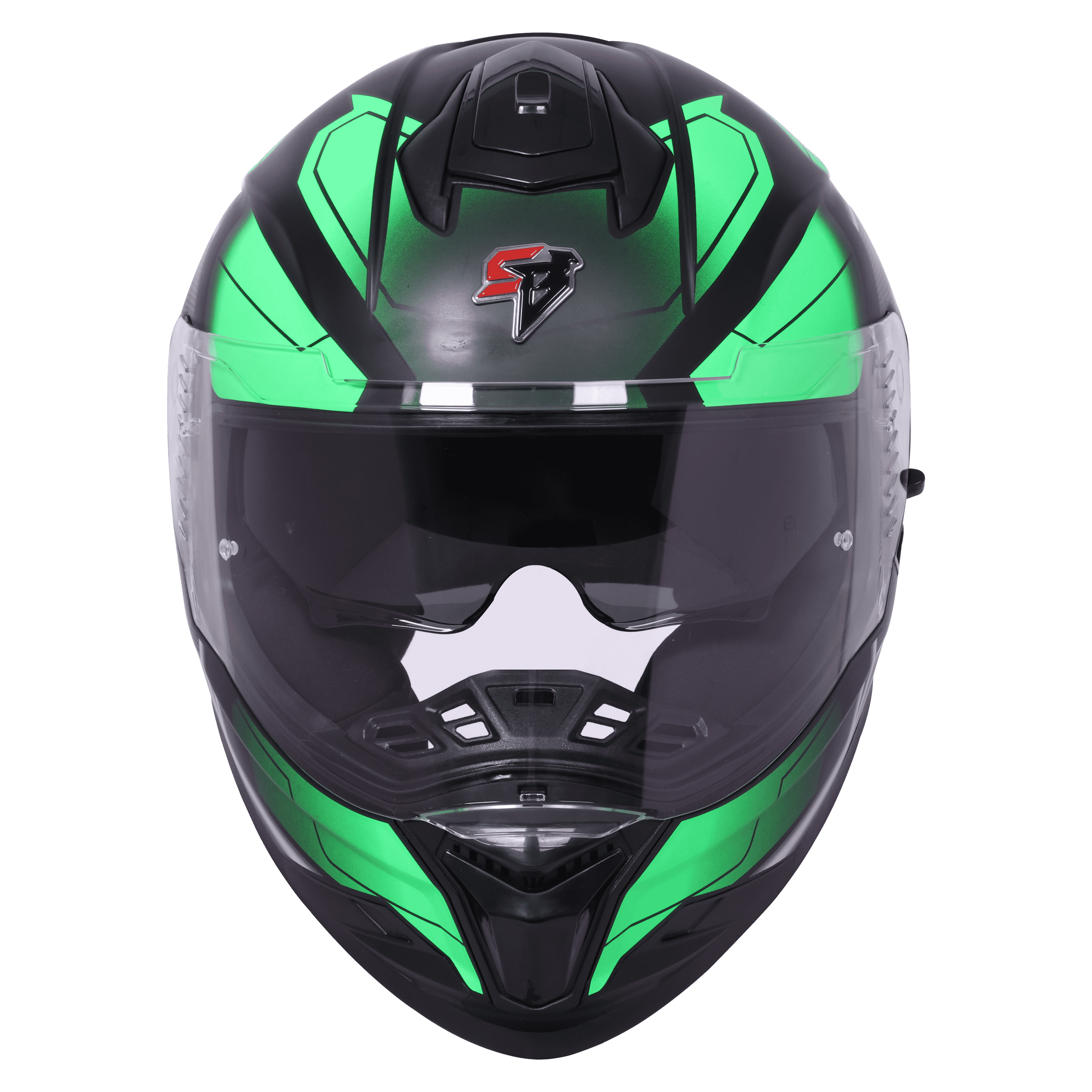 STEELBIRD SBH-57 ISS FIGHTER F3 GLOSSY BLACK/GREEN C/V 600MM WITH EXTRA SMOKE VISOR