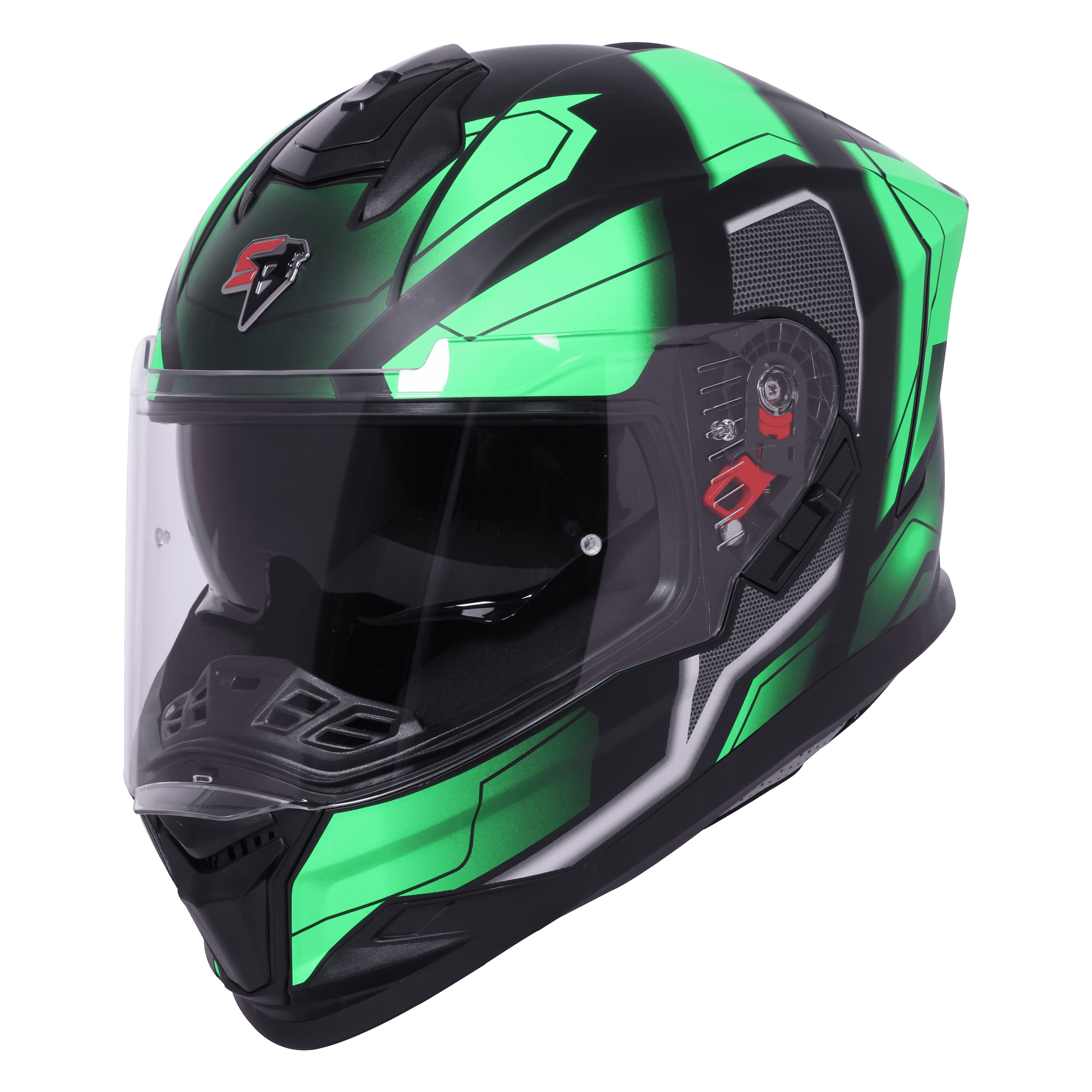 STEELBIRD SBH-57 ISS FIGHTER F3 GLOSSY BLACK/GREEN C/V 600MM WITH EXTRA SMOKE VISOR