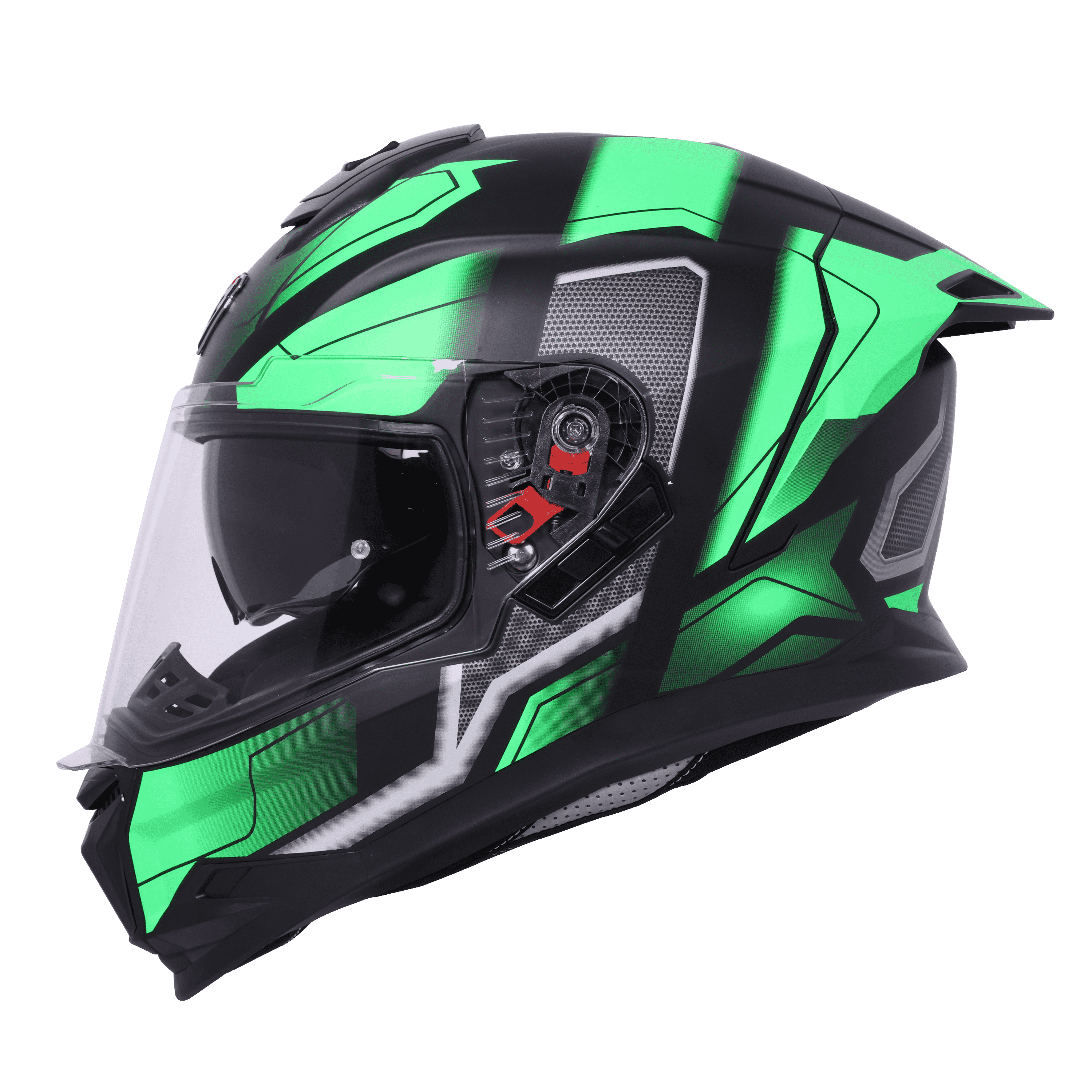 STEELBIRD SBH-57 ISS FIGHTER F3 GLOSSY BLACK/GREEN C/V 600MM WITH EXTRA SMOKE VISOR