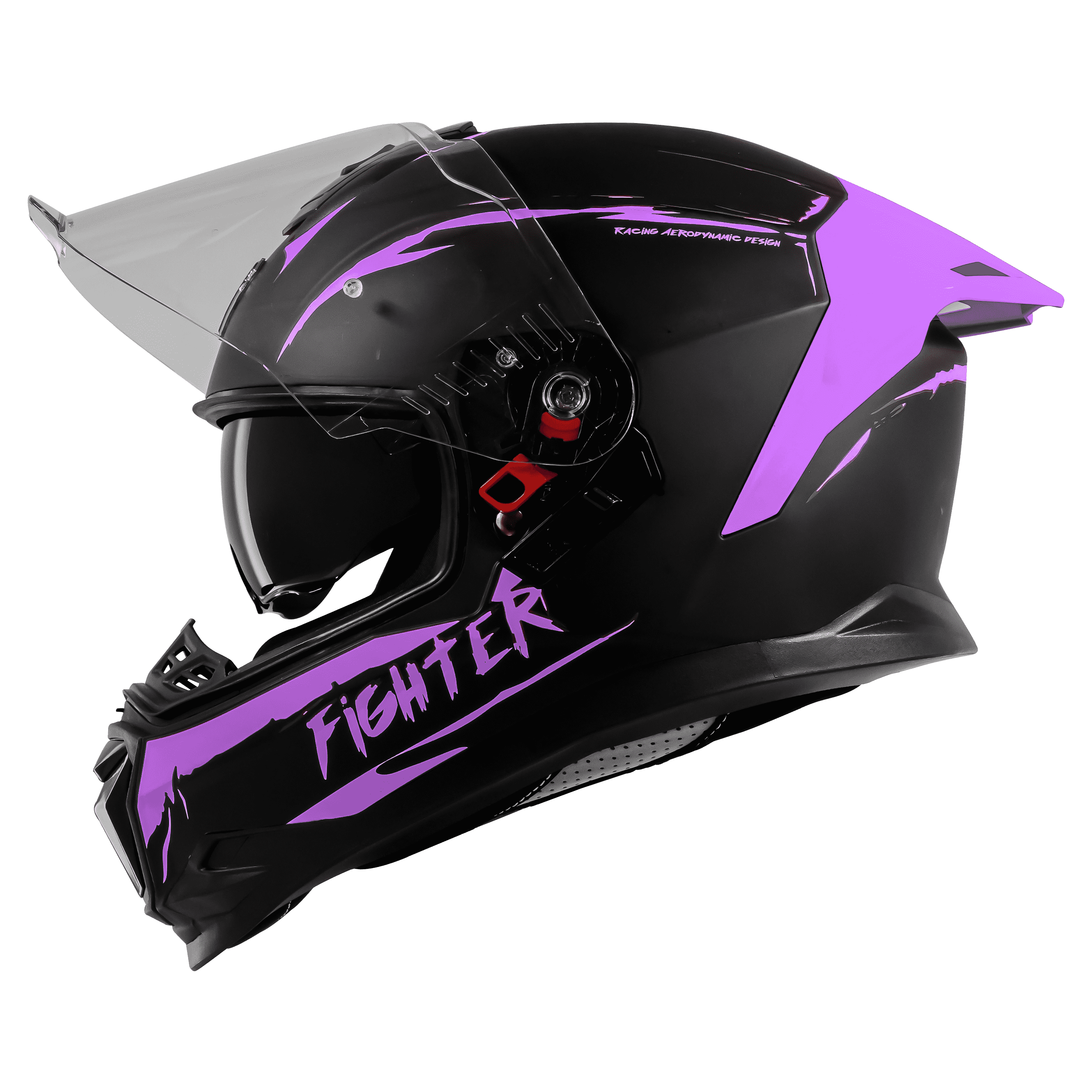 STEELBIRD SBH-57 ISS FIGHTER F2 GLOSSY BLACK/PURPLE C/V 620MM WITH EXTRA SMOKE VISOR+PURPLE SPOILER