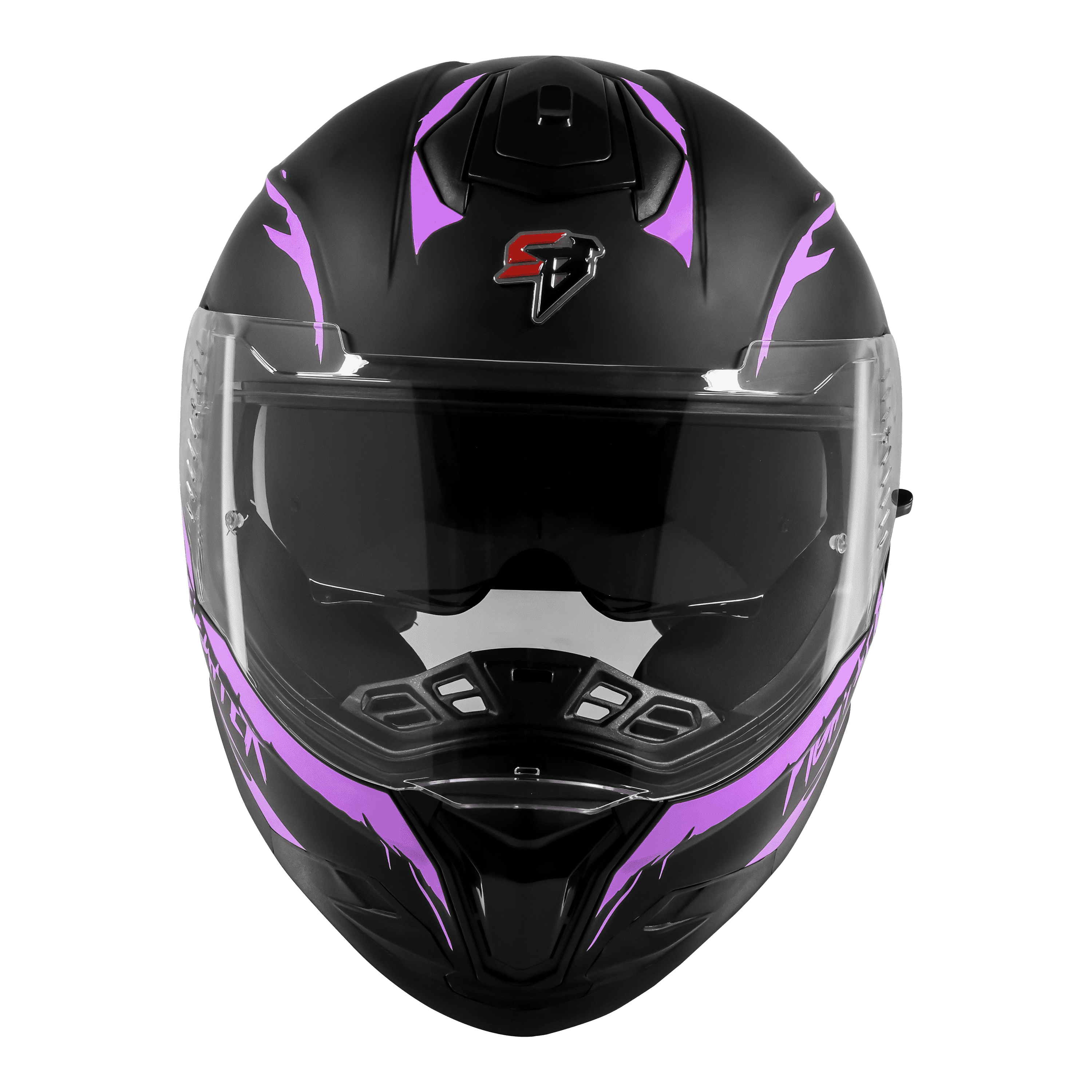 STEELBIRD SBH-57 ISS FIGHTER F2 GLOSSY BLACK/PURPLE C/V 620MM WITH EXTRA SMOKE VISOR+PURPLE SPOILER