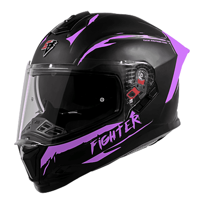 STEELBIRD SBH-57 ISS FIGHTER F2 GLOSSY BLACK/PURPLE C/V 620MM WITH EXTRA SMOKE VISOR+PURPLE SPOILER