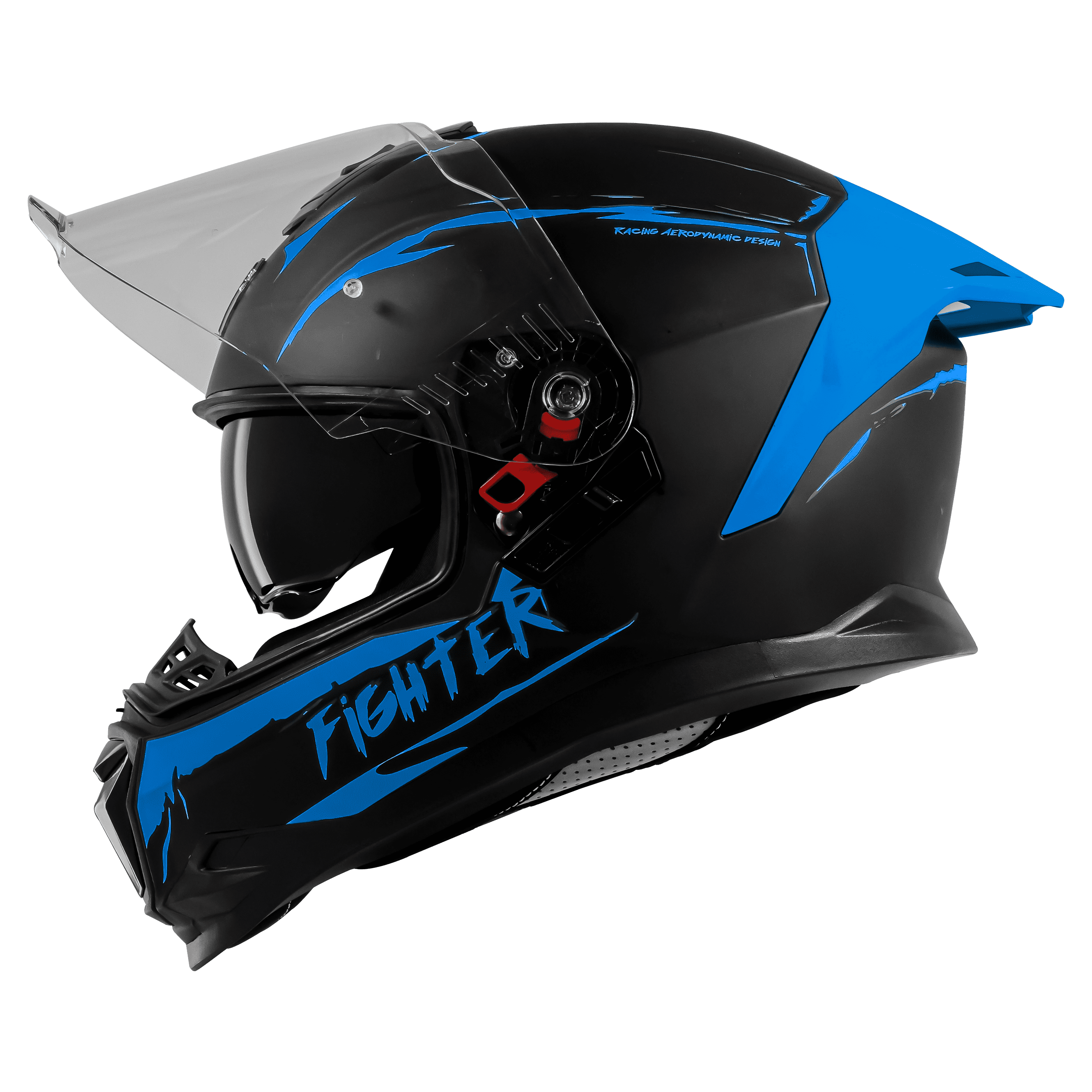 STEELBIRD SBH-57 ISS FIGHTER F2 GLOSSY BLACK/BLUE C/V 600MM WITH EXTRA SMOKE VISOR+BLUE SPOILER