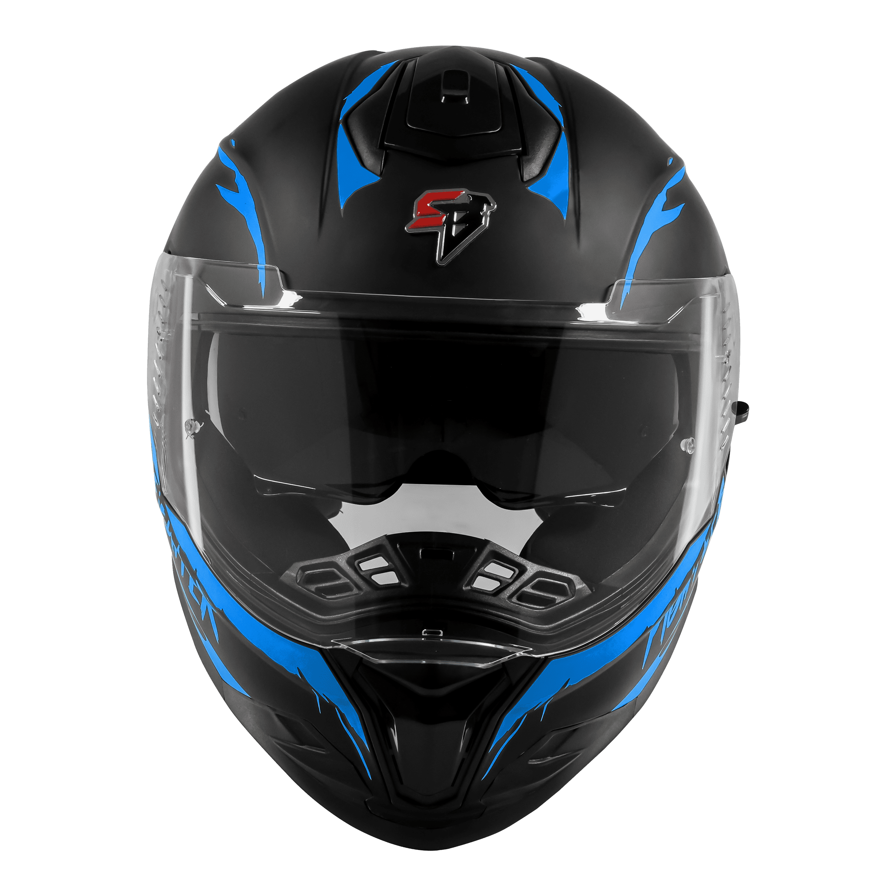 STEELBIRD SBH-57 ISS FIGHTER F2 GLOSSY BLACK/BLUE C/V 600MM WITH EXTRA SMOKE VISOR+BLUE SPOILER