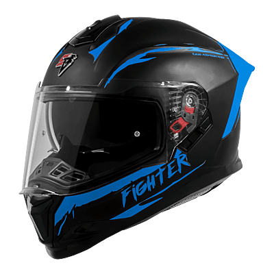 STEELBIRD SBH-57 ISS FIGHTER F2 GLOSSY BLACK/BLUE C/V 600MM WITH EXTRA SMOKE VISOR+BLUE SPOILER