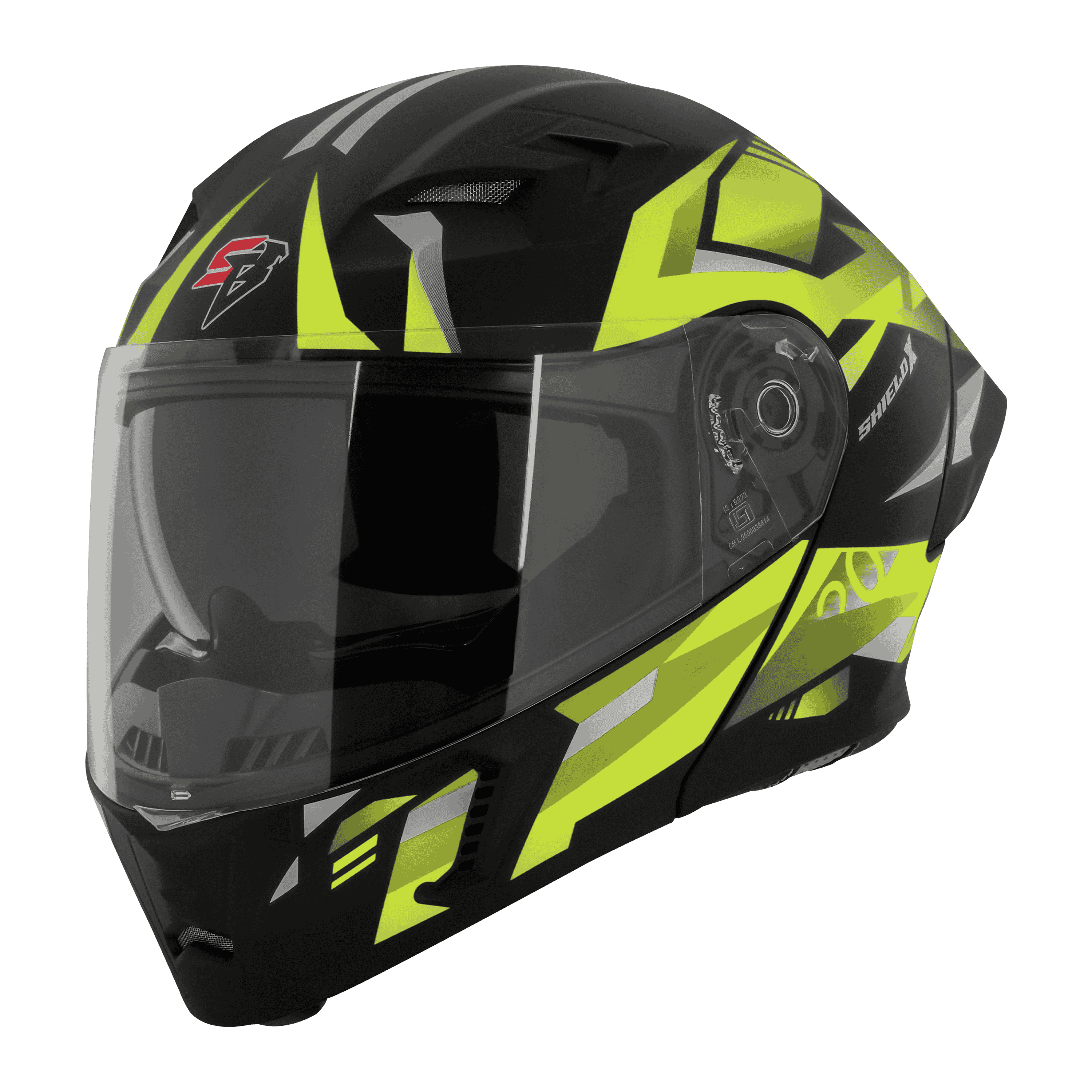 STEELBIRD SBA-20 ISS SHIELD X GLOSSY BLACK/NEON C/V 580 MM WITH EXTRA SMOKE VISOR