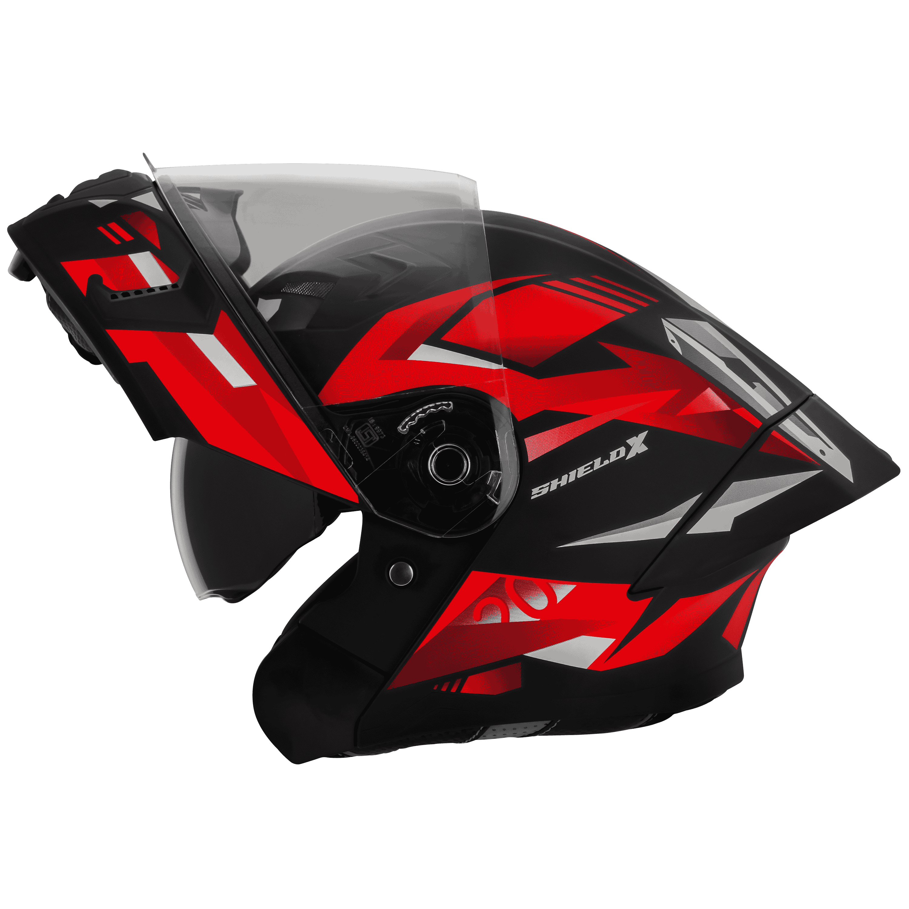STEELBIRD SBA-20 ISS SHIELD X MATT BLACK/RED C/V 600 MM WITH EXTRA SMOKE VISOR