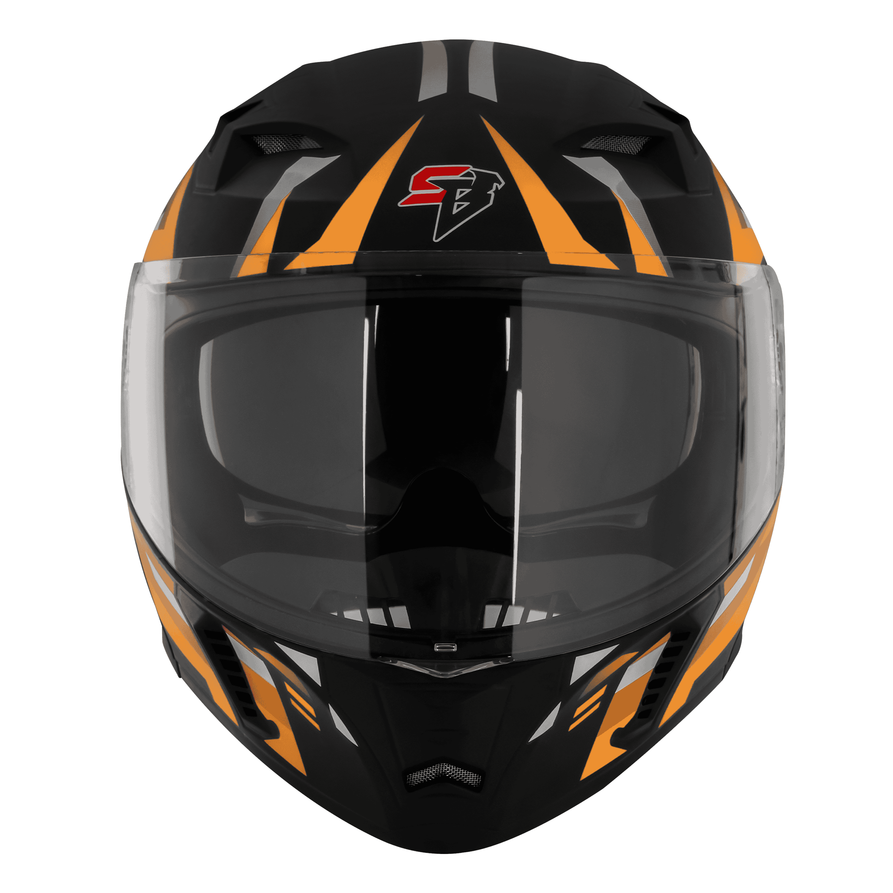 STEELBIRD SBA-20 ISS SHIELD X MATT BLACK/ORANGE C/V 600 MM WITH EXTRA SMOKE VISOR