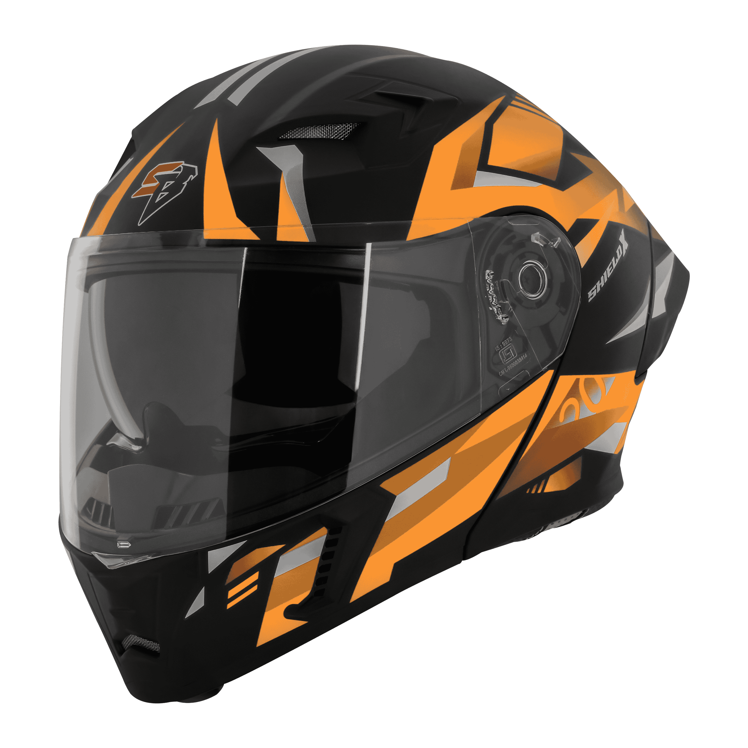 STEELBIRD SBA-20 ISS SHIELD X MATT BLACK/ORANGE C/V 580 MM WITH EXTRA SMOKE VISOR