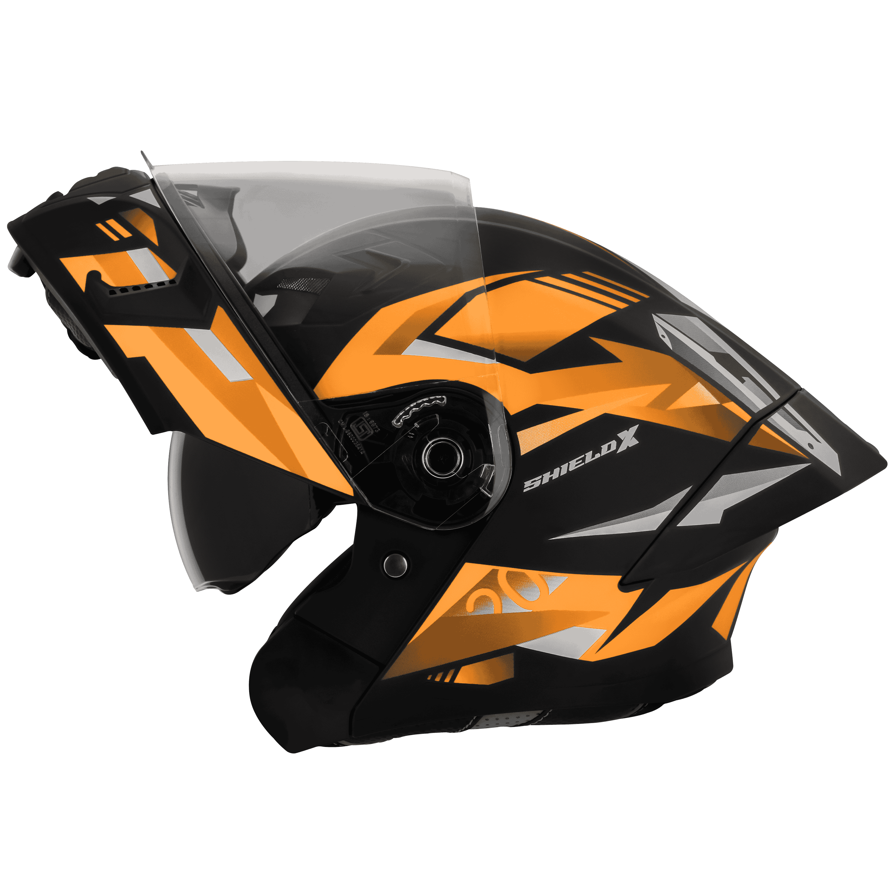 STEELBIRD SBA-20 ISS SHIELD X MATT BLACK/ORANGE C/V 600 MM WITH EXTRA SMOKE VISOR