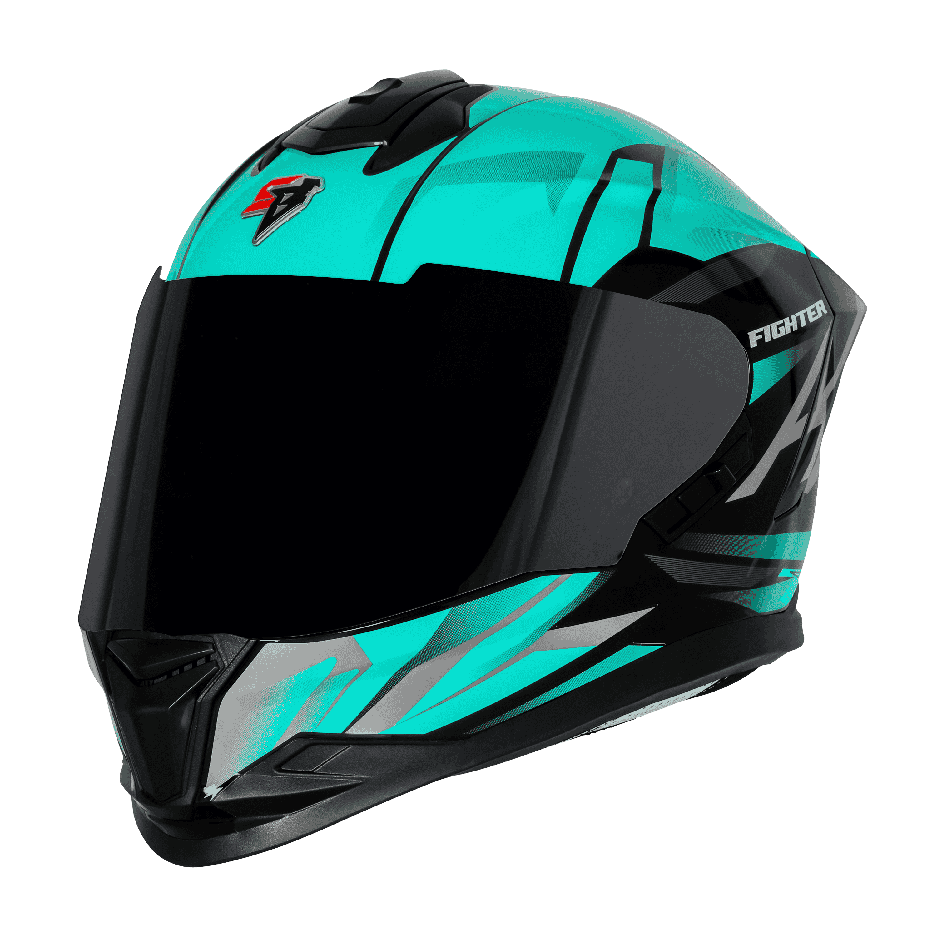 STEELBIRD SBH-57 ISS FIGHTER F4 GLOSSY BLACK/SEA GREEN C/V 600MM WITH EXTRA SMOKE VISOR