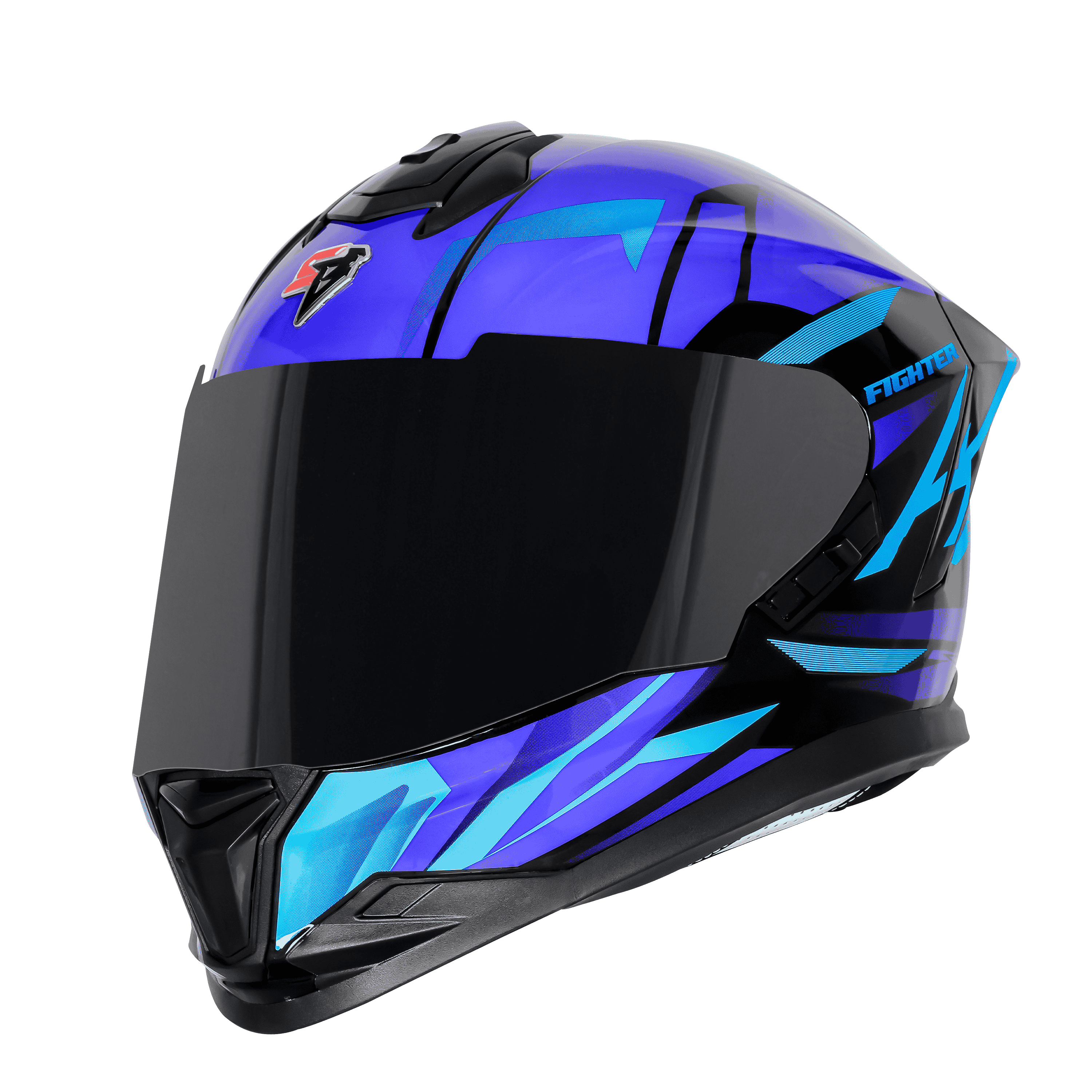 STEELBIRD SBH-57 ISS FIGHTER F4 MATT BLACK/SKY BLUE C/V 600MM WITH EXTRA SMOKE VISOR