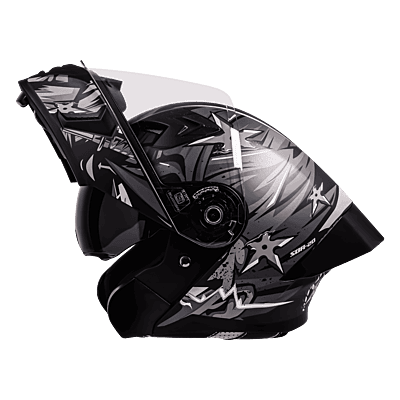 STEELBIRD SBA-20 ISS WARRIOR MATT BLACK/GREY C/V 580 MM WITH EXTRA SMOKE VISOR, BLACK SPOILER