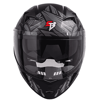 STEELBIRD SBA-20 ISS WARRIOR MATT BLACK/GREY C/V 580 MM WITH EXTRA SMOKE VISOR, BLACK SPOILER