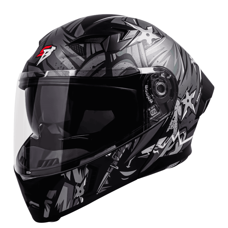 STEELBIRD SBA-20 ISS WARRIOR MATT BLACK/GREY C/V 580 MM WITH EXTRA SMOKE VISOR, BLACK SPOILER