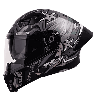 STEELBIRD SBA-20 ISS WARRIOR MATT BLACK/GREY C/V 580 MM WITH EXTRA SMOKE VISOR, BLACK SPOILER