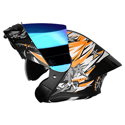 STEELBIRD SBA-20 ISS WARRIOR GLOSSY BLACK/ORANGE C/V 580 MM WITH EXTRA SMOKE VISOR, BLACK SPOILER
