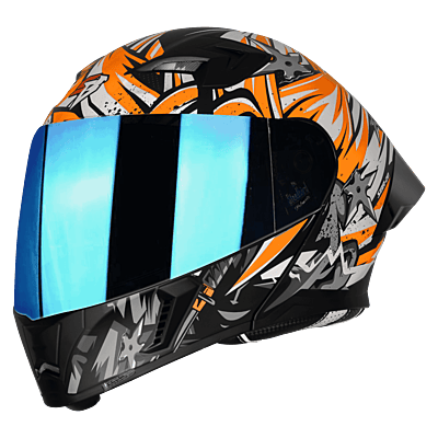 STEELBIRD SBA-20 ISS WARRIOR GLOSSY BLACK/ORANGE C/V 580 MM WITH EXTRA SMOKE VISOR, BLACK SPOILER