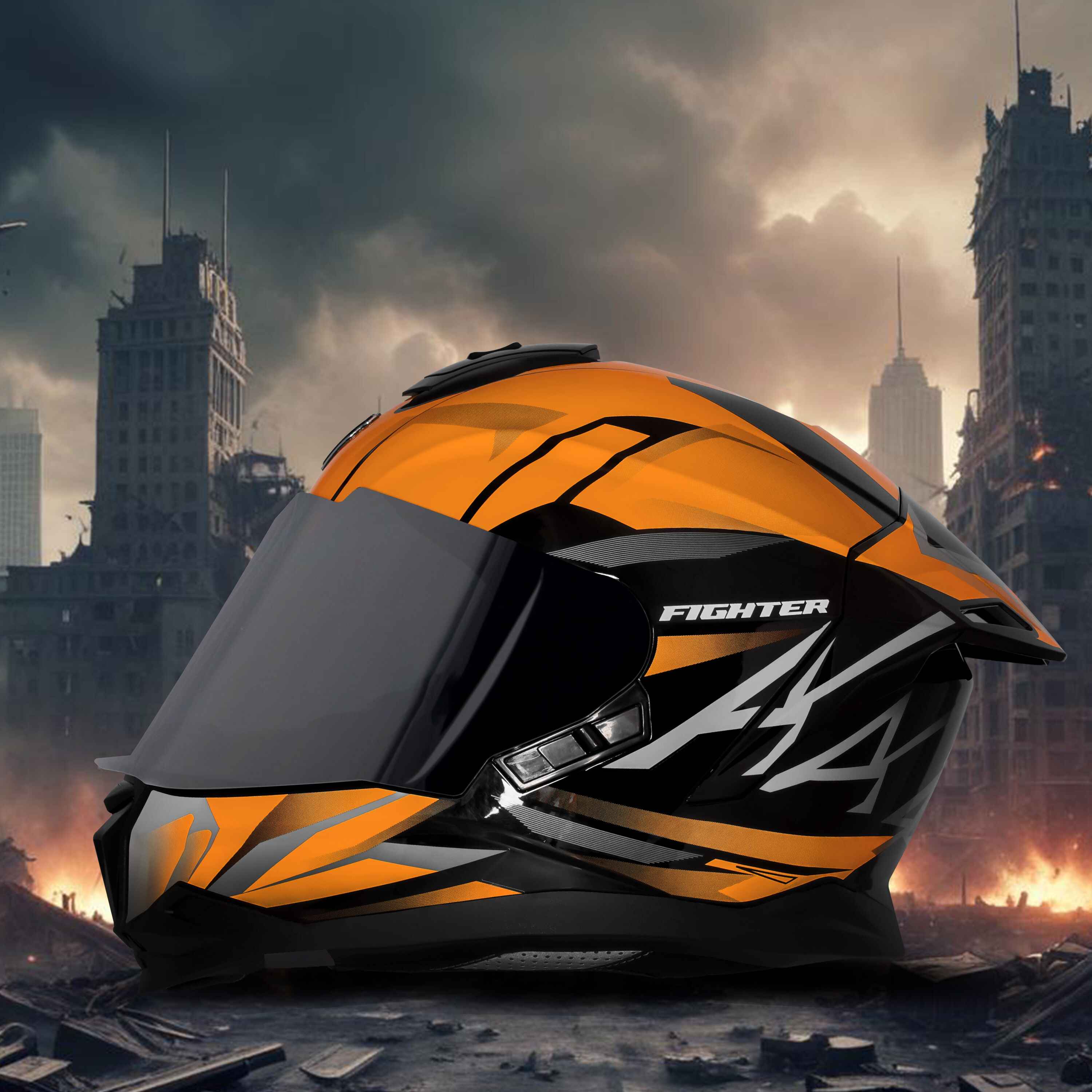 STEELBIRD SBH-57 ISS FIGHTER F4 GLOSSY BLACK/ORANGE C/V 580MM WITH EXTRA SMOKE VISOR