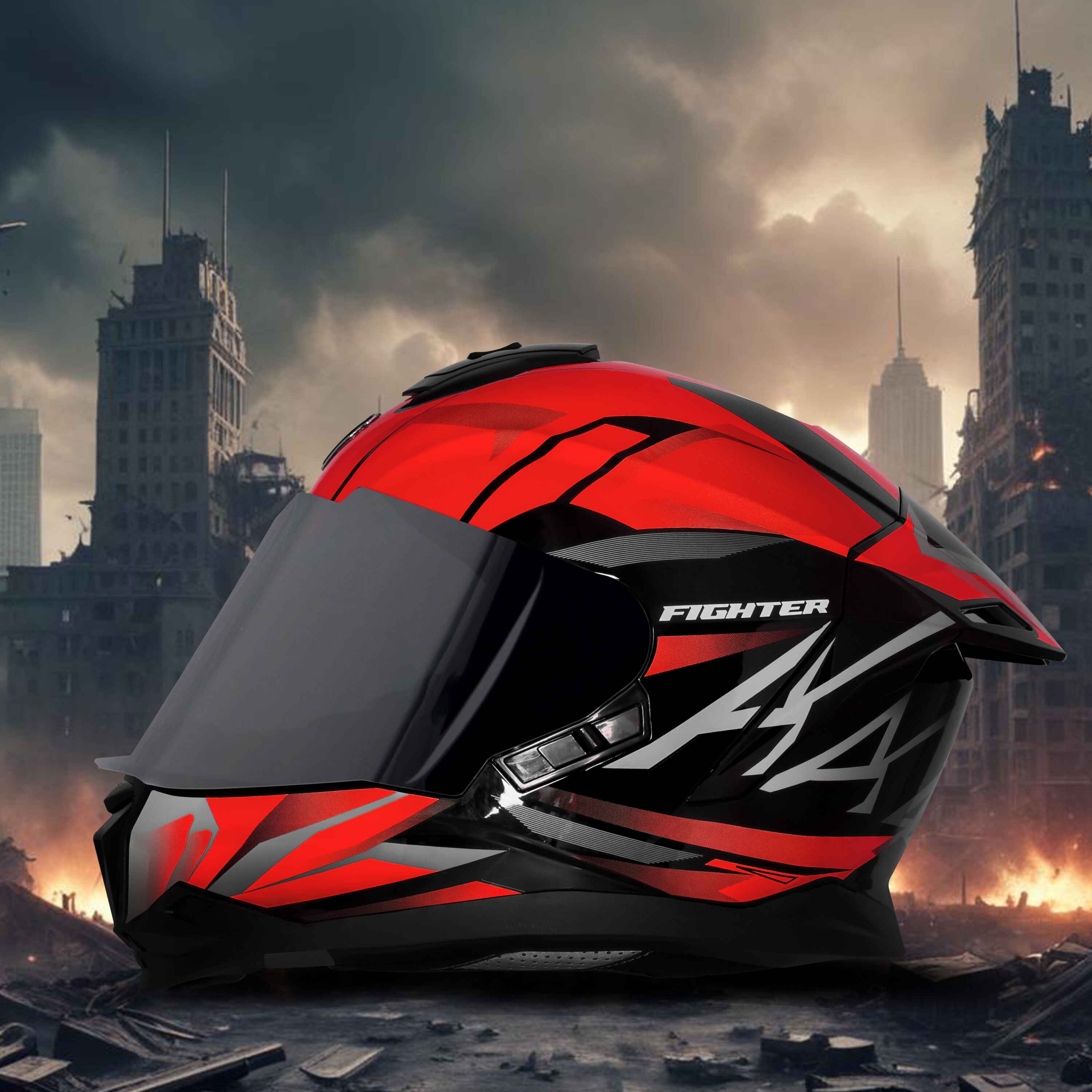 STEELBIRD SBH-57 ISS FIGHTER F4 MATT BLACK/RED C/V 580MM WITH EXTRA SMOKE VISOR