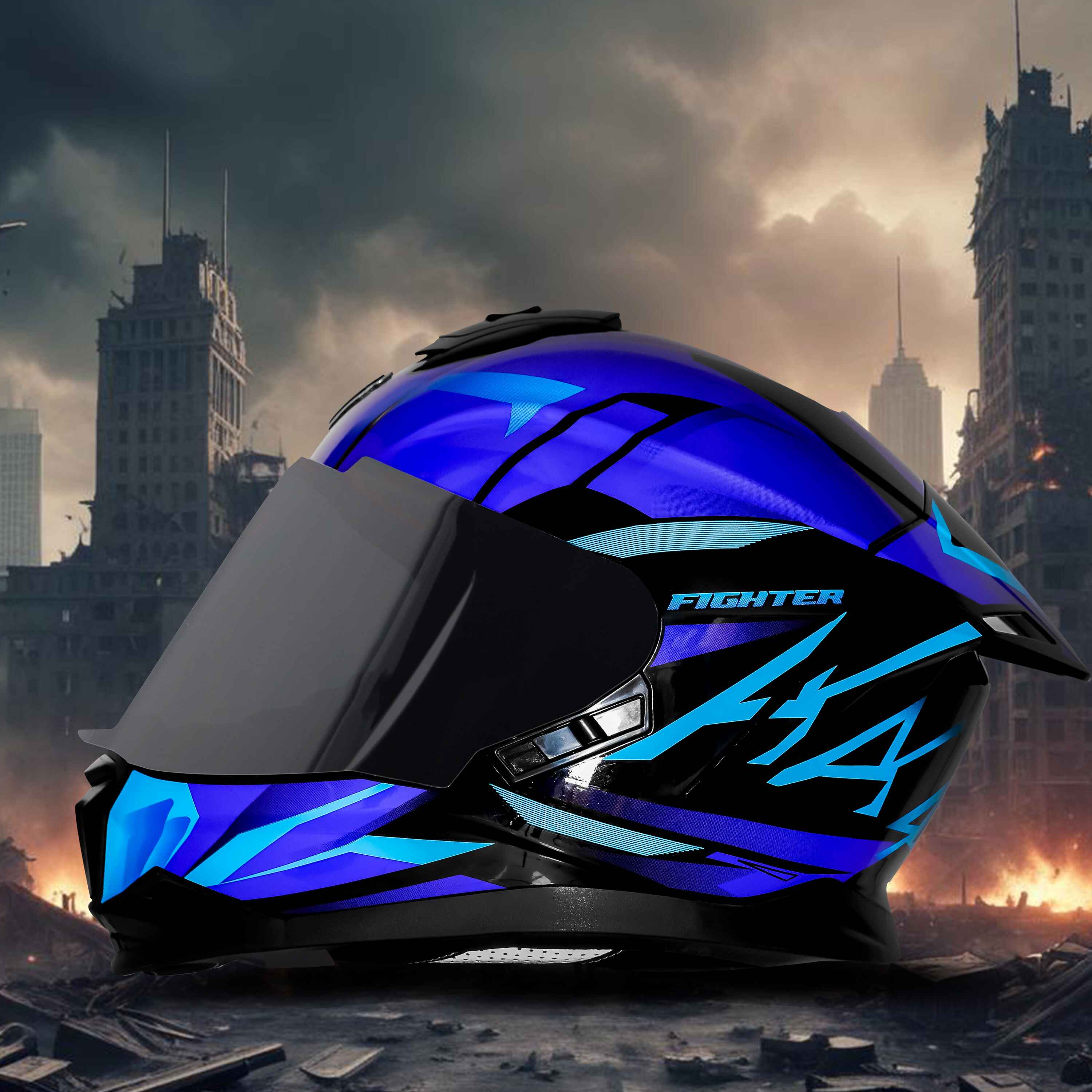 STEELBIRD SBH-57 ISS FIGHTER F4 GLOSSY WHITE/SKY BLUE C/V 600MM WITH EXTRA SMOKE VISOR