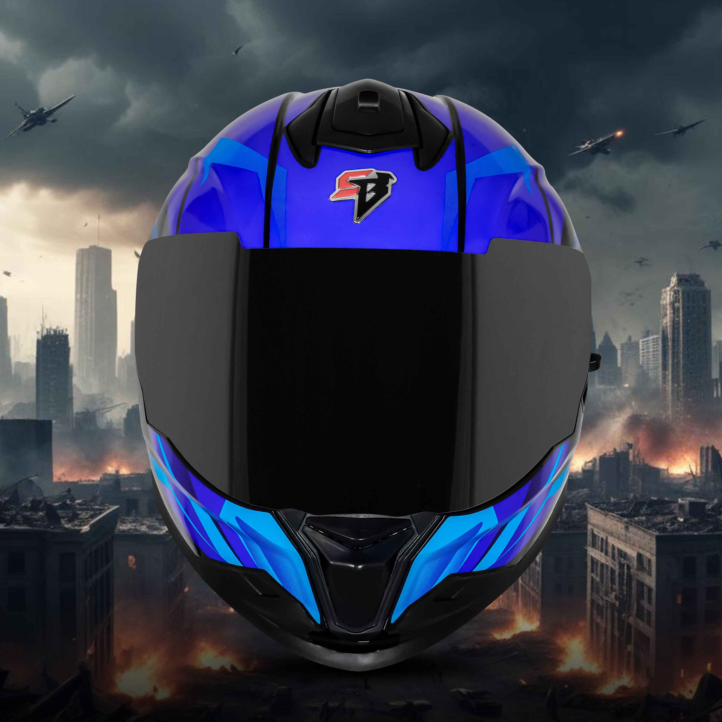 STEELBIRD SBH-57 ISS FIGHTER F4 GLOSSY WHITE/SKY BLUE C/V 600MM WITH EXTRA SMOKE VISOR
