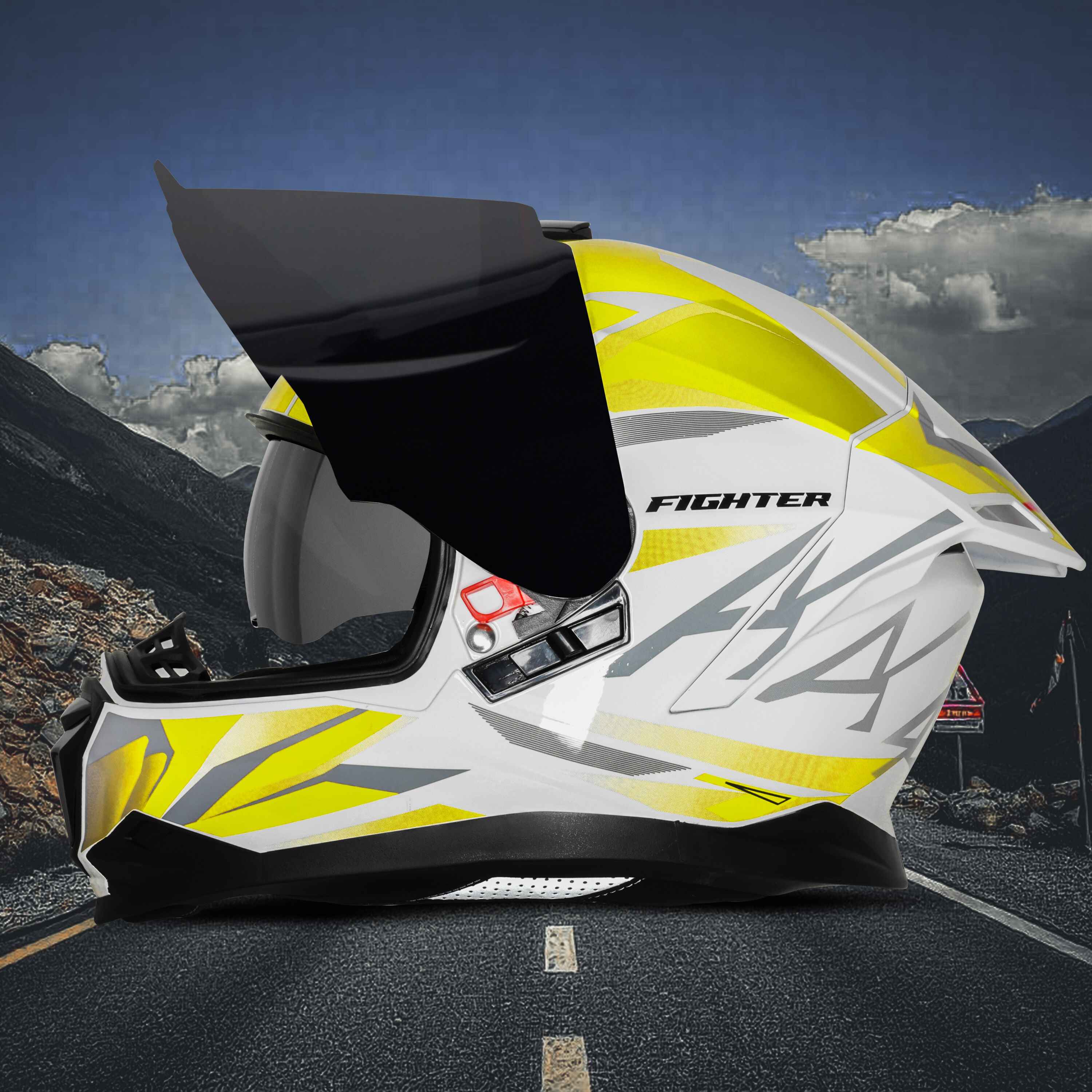 STEELBIRD SBH-57 ISS FIGHTER F4 GLOSSY WHITE/FL.YELLOW C/V 600MM WITH EXTRA SMOKE VISOR