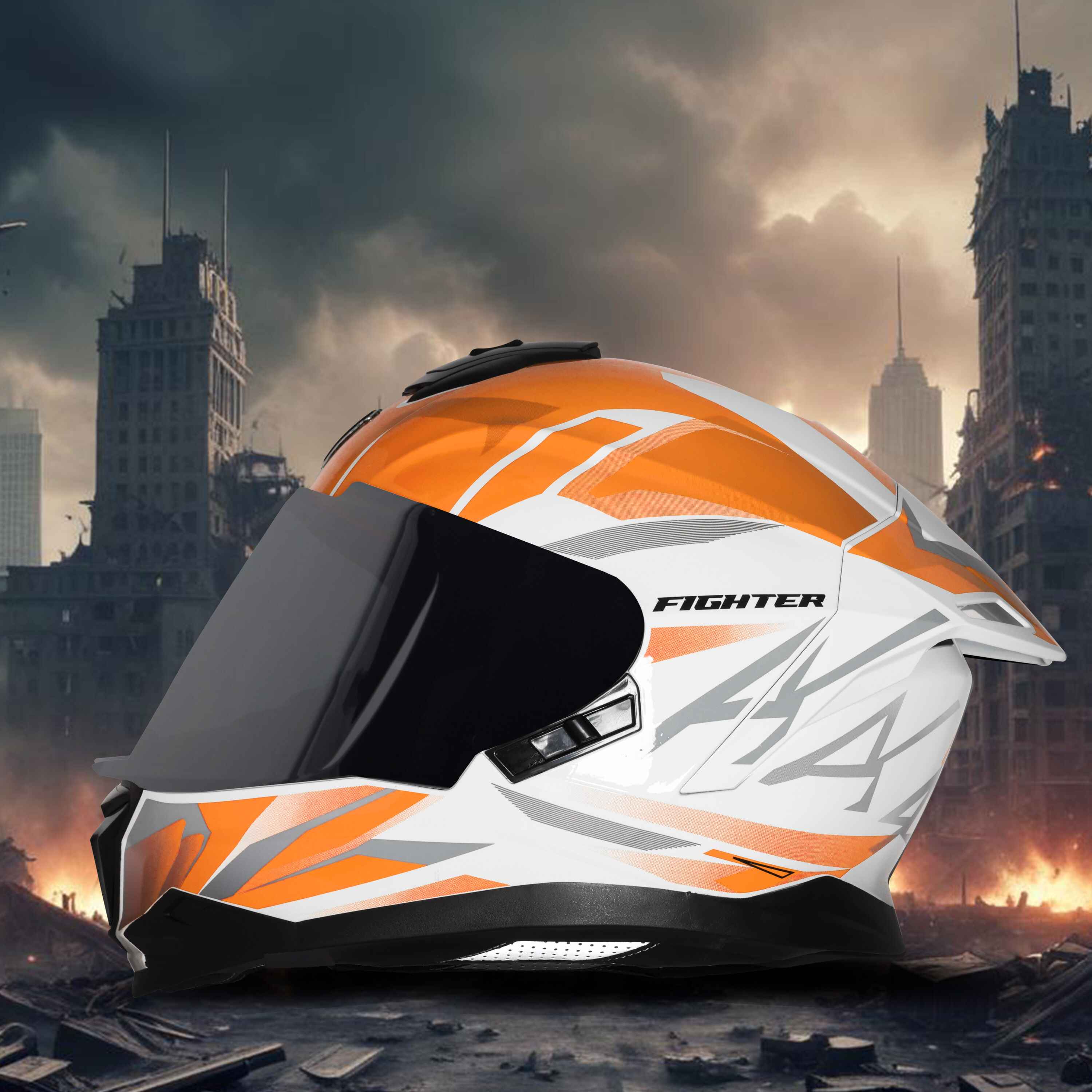 STEELBIRD SBH-57 ISS FIGHTER F4 GLOSSY WHITE/ORANGE C/V 580MM WITH EXTRA SMOKE VISOR