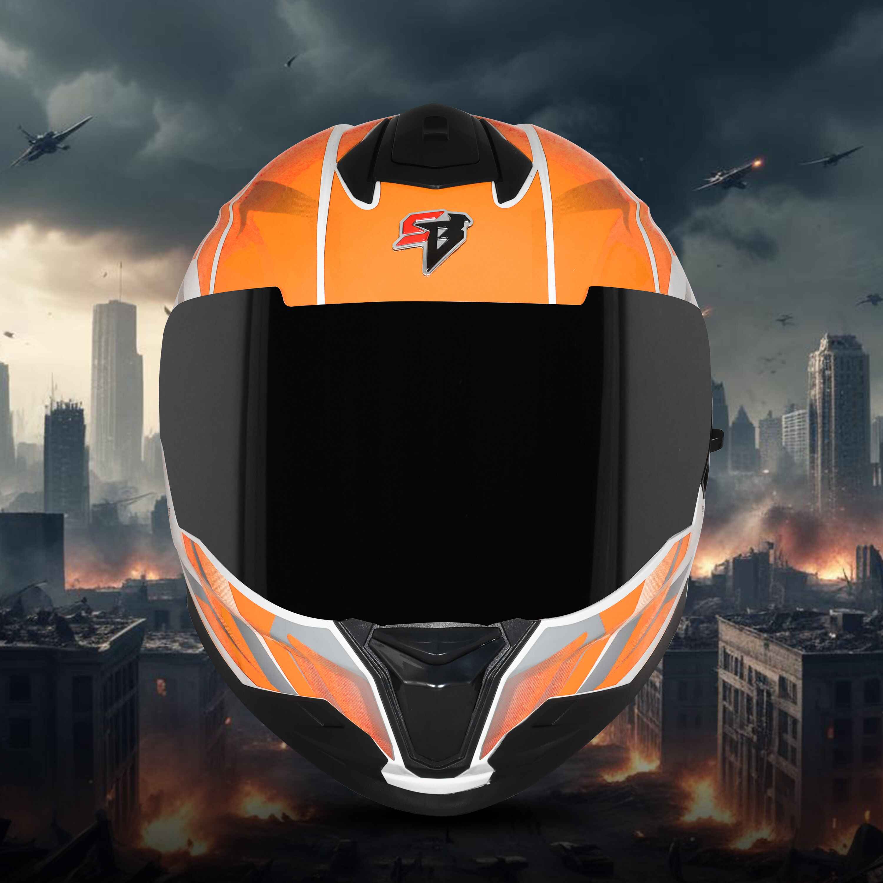 STEELBIRD SBH-57 ISS FIGHTER F4 GLOSSY WHITE/ORANGE C/V 580MM WITH EXTRA SMOKE VISOR