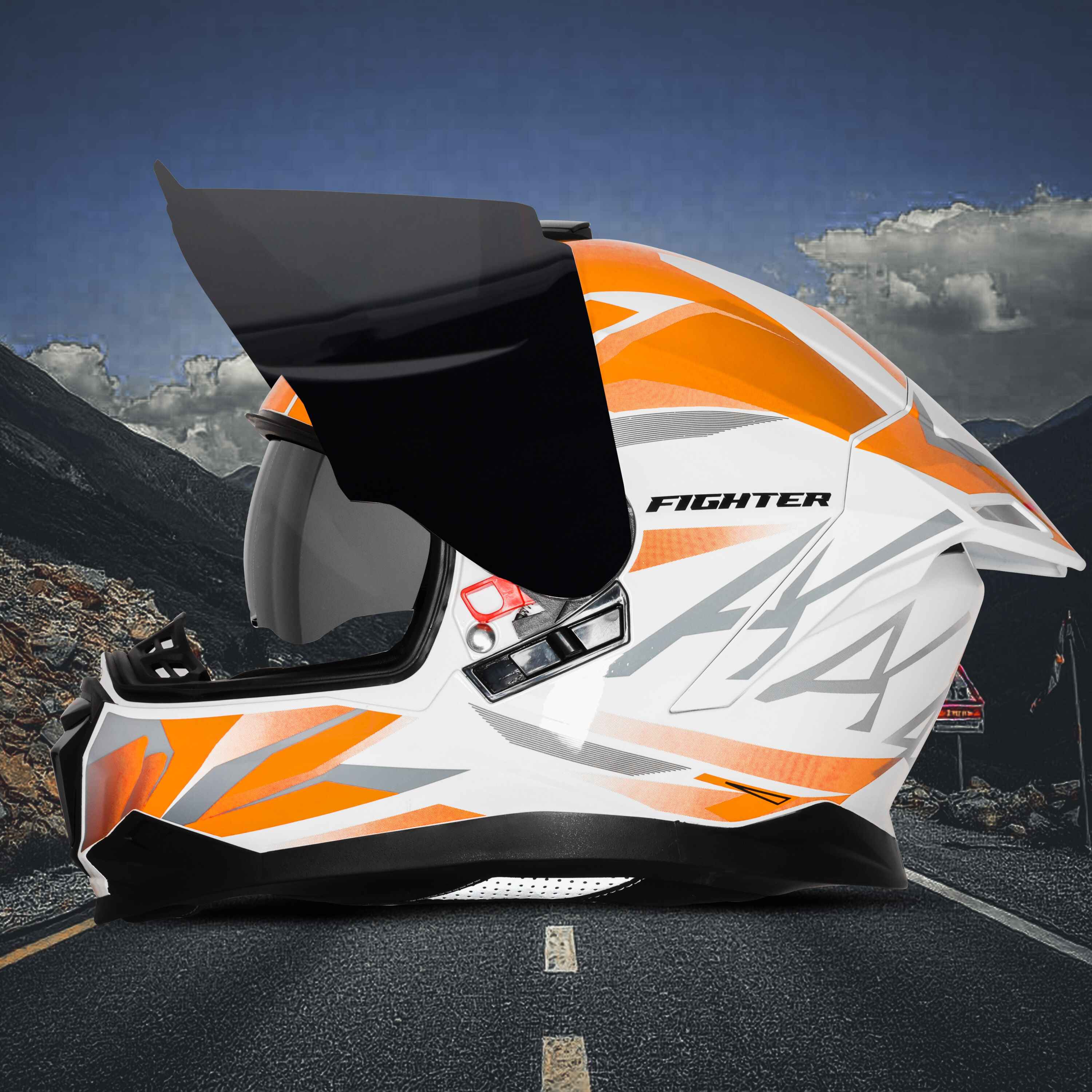 STEELBIRD SBH-57 ISS FIGHTER F4 GLOSSY WHITE/ORANGE C/V 600MM WITH EXTRA SMOKE VISOR