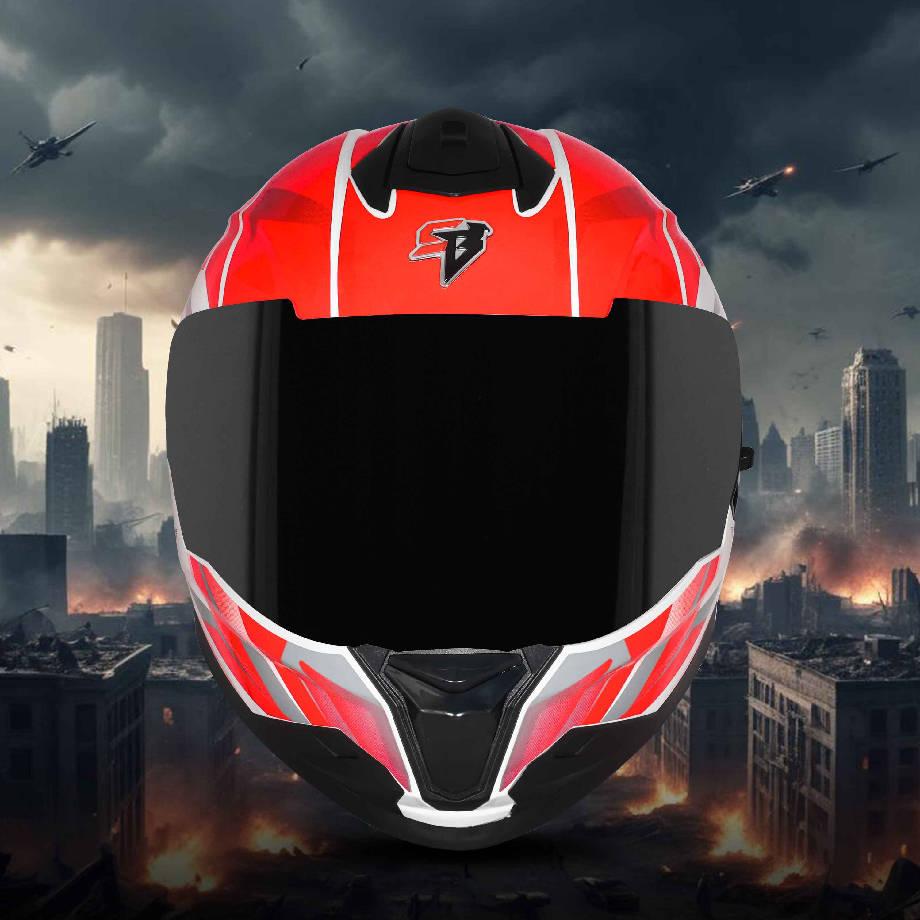 STEELBIRD SBH-57 ISS FIGHTER F4 GLOSSY WHITE/RED C/V 600MM WITH EXTRA SMOKE VISOR