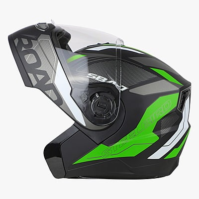 STEELBIRD SBA-7 ROAD GLOSSY BLACK/GREEN C/V (M)